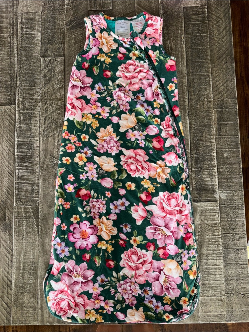 Posh Peanut Dark Green Floral Sleep Sack with Pink and Yellow Flowers